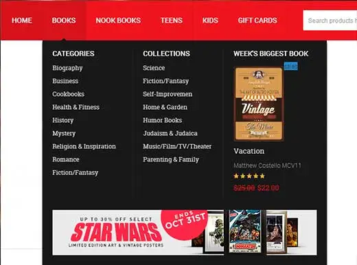 مگا منو قالب بوک شاپ