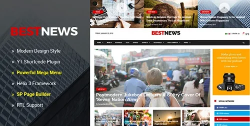 قالب پیشرفته سایت خبری جوملا Sj BestNews