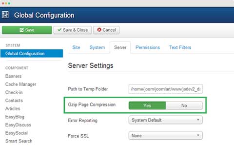 نحوه فعال سازی gzip در جوملا