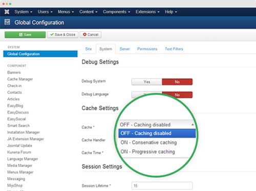 معرفی حالت های مختلف کش در جوملا